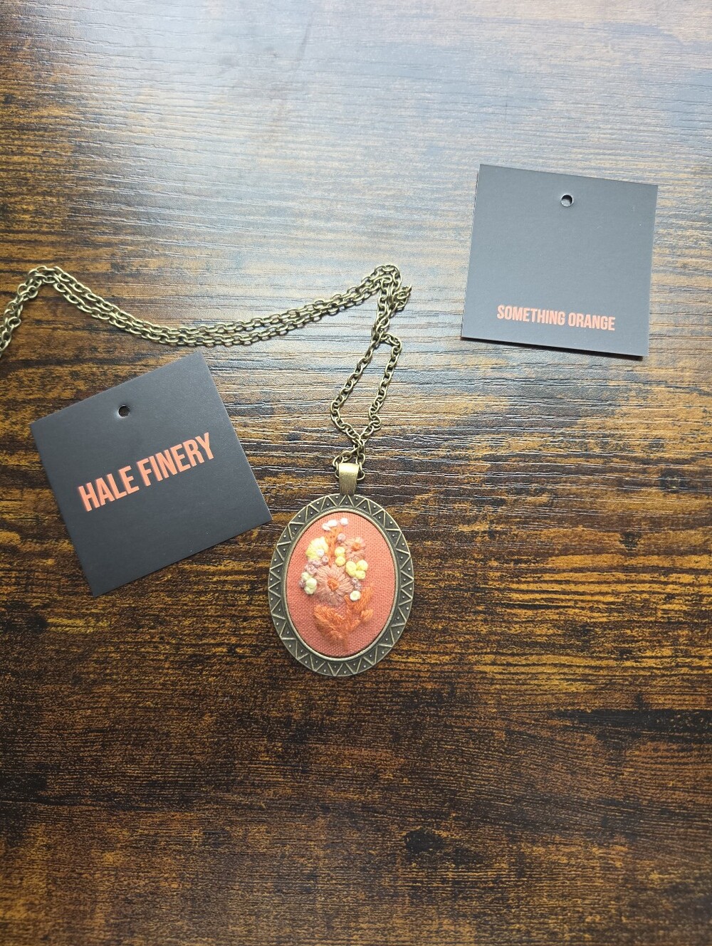 Something Orange | Hand Embroidered Pendant Necklace | Hale Finery